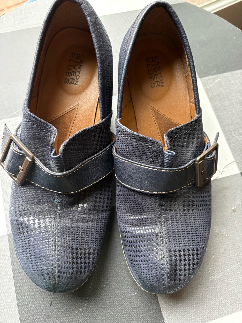 Canyon River Blues Navy Textured Buckle Mules